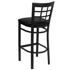 English Elm HERCULES Series Window-Back Metal Barstool - Durable, Comfortable Seating for Restaurants & Homes Black Vinyl Seat/Black Metal Frame XU-DG6R7BWIN-BAR-BLKV-GG