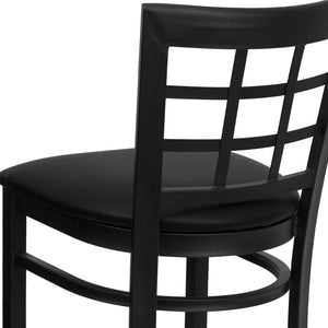 English Elm HERCULES Series Window-Back Metal Barstool - Durable, Comfortable Seating for Restaurants & Homes Black Vinyl Seat/Black Metal Frame XU-DG6R7BWIN-BAR-BLKV-GG