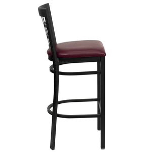 English Elm HERCULES Series Window-Back Metal Barstool - Durable, Comfortable Seating for Restaurants & Homes Burgundy Vinyl Seat/Black Metal Frame XU-DG6R7BWIN-BAR-BURV-GG