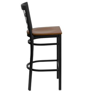 English Elm HERCULES Series Window-Back Metal Barstool - Durable, Comfortable Seating for Restaurants & Homes Cherry Wood Seat/Black Metal Frame XU-DG6R7BWIN-BAR-CHYW-GG