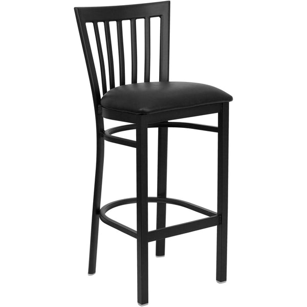 English Elm HERCULES Series Durable Metal Barstool with Comfortable Padded Seat for Restaurants and Home Use Black Vinyl Seat/Black Metal Frame XU-DG6R8BSCH-BAR-BLKV-GG