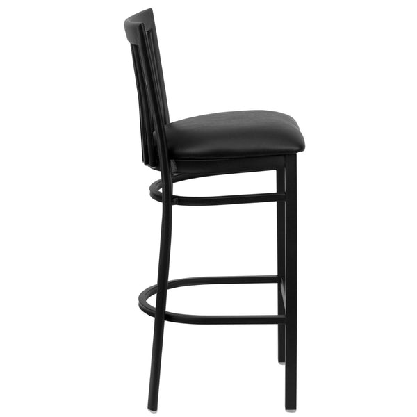 English Elm HERCULES Series Durable Metal Barstool with Comfortable Padded Seat for Restaurants and Home Use Black Vinyl Seat/Black Metal Frame XU-DG6R8BSCH-BAR-BLKV-GG