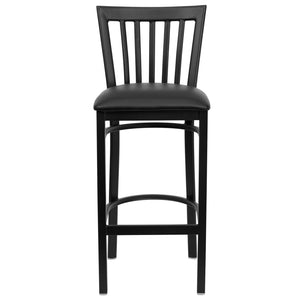 English Elm HERCULES Series Durable Metal Barstool with Comfortable Padded Seat for Restaurants and Home Use Black Vinyl Seat/Black Metal Frame XU-DG6R8BSCH-BAR-BLKV-GG