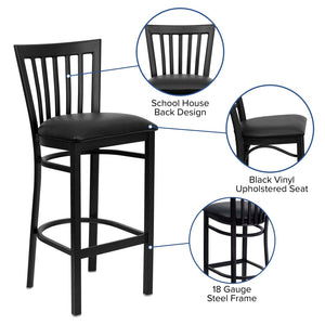 English Elm HERCULES Series Durable Metal Barstool with Comfortable Padded Seat for Restaurants and Home Use Black Vinyl Seat/Black Metal Frame XU-DG6R8BSCH-BAR-BLKV-GG