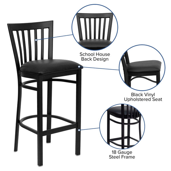 English Elm HERCULES Series Durable Metal Barstool with Comfortable Padded Seat for Restaurants and Home Use Black Vinyl Seat/Black Metal Frame XU-DG6R8BSCH-BAR-BLKV-GG