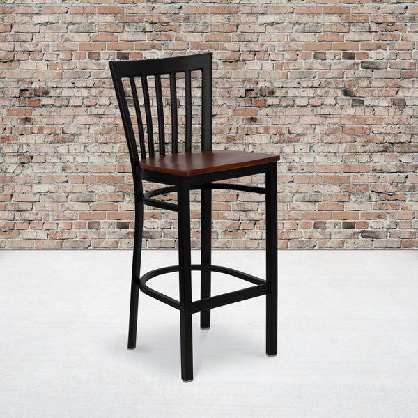 English Elm HERCULES Series Durable Metal Barstool with Comfortable Padded Seat for Restaurants and Home Use Cherry Wood Seat/Black Metal Frame XU-DG6R8BSCH-BAR-CHYW-GG