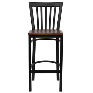 English Elm HERCULES Series Durable Metal Barstool with Comfortable Padded Seat for Restaurants and Home Use Cherry Wood Seat/Black Metal Frame XU-DG6R8BSCH-BAR-CHYW-GG