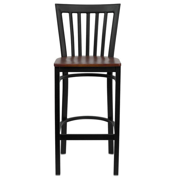 English Elm HERCULES Series Durable Metal Barstool with Comfortable Padded Seat for Restaurants and Home Use Cherry Wood Seat/Black Metal Frame XU-DG6R8BSCH-BAR-CHYW-GG