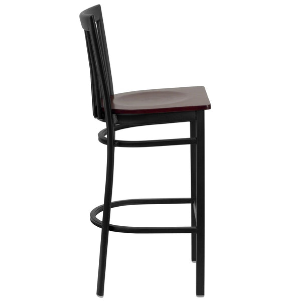 English Elm HERCULES Series Durable Metal Barstool with Comfortable Padded Seat for Restaurants and Home Use Mahogany Wood Seat/Black Metal Frame XU-DG6R8BSCH-BAR-MAHW-GG