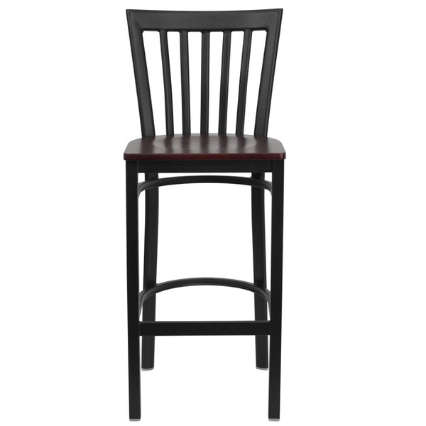 English Elm HERCULES Series Durable Metal Barstool with Comfortable Padded Seat for Restaurants and Home Use Mahogany Wood Seat/Black Metal Frame XU-DG6R8BSCH-BAR-MAHW-GG