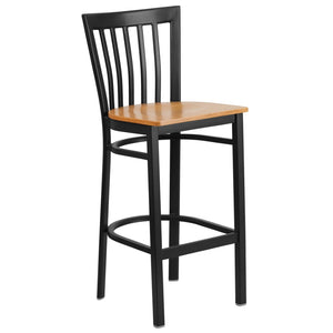 English Elm HERCULES Series Durable Metal Barstool with Comfortable Padded Seat for Restaurants and Home Use Natural Wood Seat/Black Metal Frame XU-DG6R8BSCH-BAR-NATW-GG