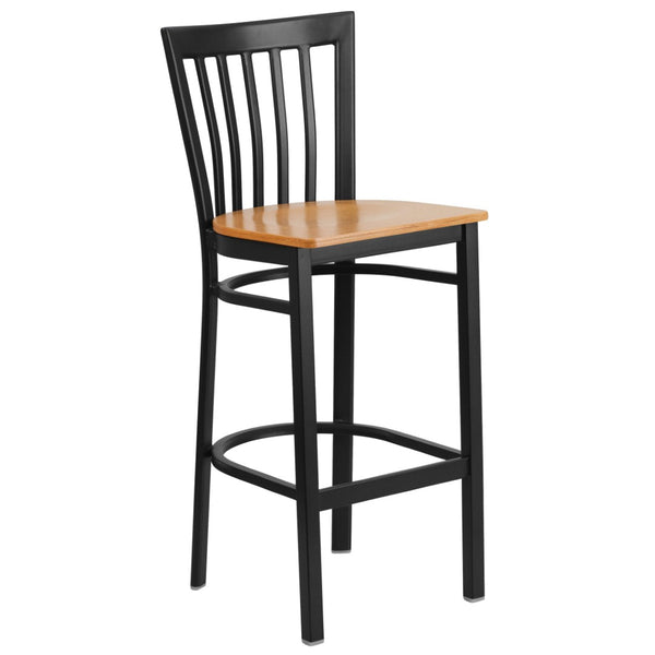 English Elm HERCULES Series Durable Metal Barstool with Comfortable Padded Seat for Restaurants and Home Use Natural Wood Seat/Black Metal Frame XU-DG6R8BSCH-BAR-NATW-GG