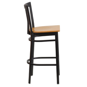 English Elm HERCULES Series Durable Metal Barstool with Comfortable Padded Seat for Restaurants and Home Use Natural Wood Seat/Black Metal Frame XU-DG6R8BSCH-BAR-NATW-GG