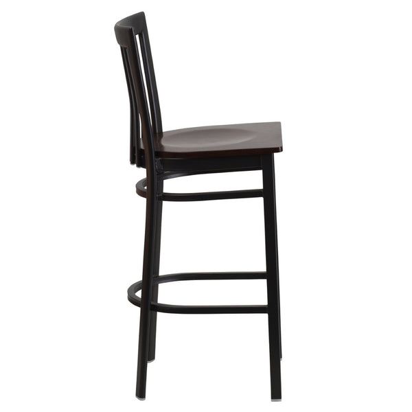 English Elm HERCULES Series Durable Metal Barstool with Comfortable Padded Seat for Restaurants and Home Use Walnut Wood Seat/Black Metal Frame XU-DG6R8BSCH-BAR-WALW-GG