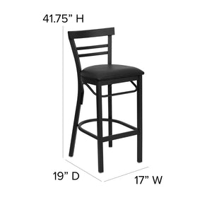 English Elm HERCULES Series Two-Slat Ladder Back Metal Barstool - Durable, Comfortable & Easy to Clean Design Black Vinyl Seat/Black Metal Frame XU-DG6R9BLAD-BAR-BLKV-GG