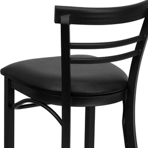 English Elm HERCULES Series Two-Slat Ladder Back Metal Barstool - Durable, Comfortable & Easy to Clean Design Black Vinyl Seat/Black Metal Frame XU-DG6R9BLAD-BAR-BLKV-GG