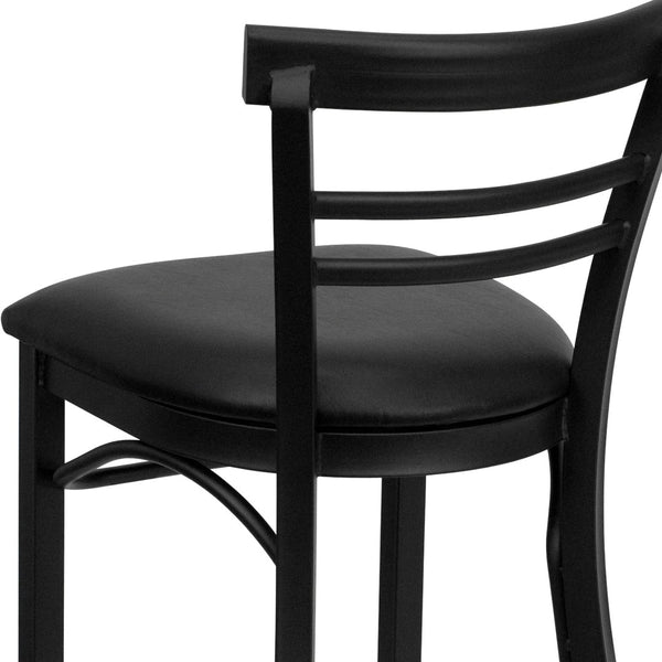 English Elm HERCULES Series Two-Slat Ladder Back Metal Barstool - Durable, Comfortable & Easy to Clean Design Black Vinyl Seat/Black Metal Frame XU-DG6R9BLAD-BAR-BLKV-GG