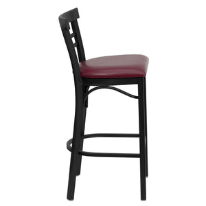 English Elm HERCULES Series Two-Slat Ladder Back Metal Barstool - Durable, Comfortable & Easy to Clean Design Burgundy Vinyl Seat/Black Metal Frame XU-DG6R9BLAD-BAR-BURV-GG