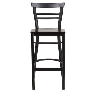 English Elm HERCULES Series Two-Slat Ladder Back Metal Barstool - Durable, Comfortable & Easy to Clean Design Walnut Wood Seat/Black Metal Frame XU-DG6R9BLAD-BAR-WALW-GG