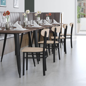 English Elm Wright Commercial Dining Chair - Durable Steel Frame, Comfortable Vinyl Seat, Modern Boomerang Design Natural Birch XU-DG6V5B-NAT-GG