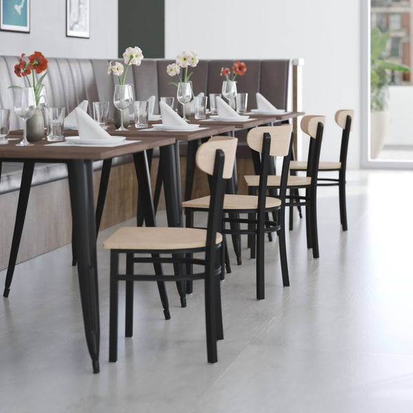 English Elm Wright Commercial Dining Chair - Durable Steel Frame, Comfortable Vinyl Seat, Modern Boomerang Design Natural Birch XU-DG6V5B-NAT-GG