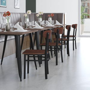 English Elm Wright Commercial Dining Chair - Durable Steel Frame, Comfortable Vinyl Seat, Modern Boomerang Design Walnut XU-DG6V5B-WAL-GG