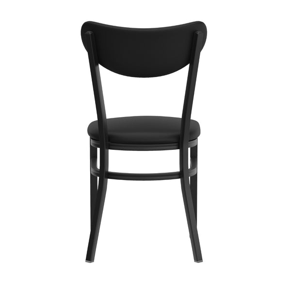 English Elm Wright Commercial Dining Chair - 500 LB Capacity Black Steel, Stylish Vinyl Boomerang Back Design XU-DG6V5BKV-BK-GG