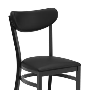 English Elm Wright Commercial Dining Chair - 500 LB Capacity Black Steel, Stylish Vinyl Boomerang Back Design XU-DG6V5BKV-BK-GG
