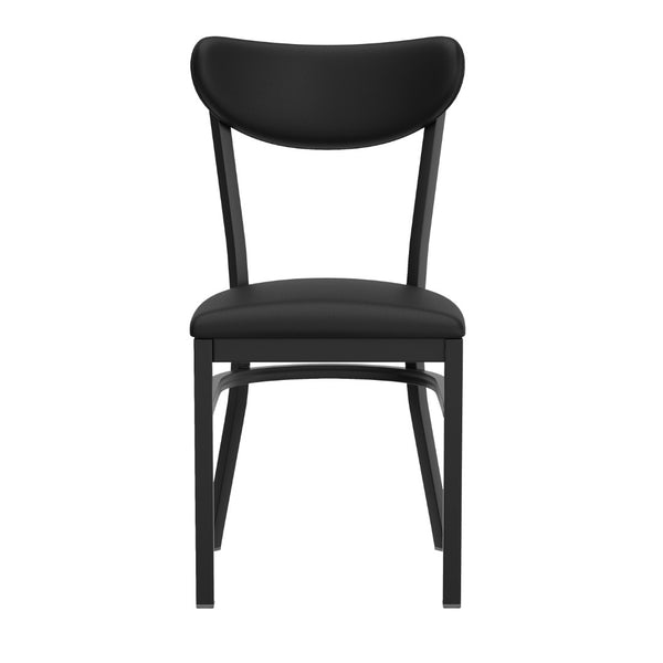 English Elm Wright Commercial Dining Chair - 500 LB Capacity Black Steel, Stylish Vinyl Boomerang Back Design XU-DG6V5BKV-BK-GG