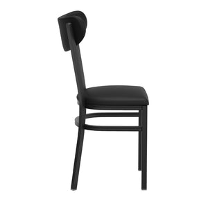 English Elm Wright Commercial Dining Chair - 500 LB Capacity Black Steel, Stylish Vinyl Boomerang Back Design XU-DG6V5BKV-BK-GG