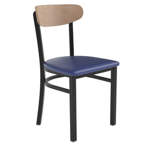 English Elm Wright Commercial Dining Chair - Durable Steel Frame, Comfortable Vinyl Seat, Modern Boomerang Design Natural Birch Wood Back/Blue Vinyl Seat XU-DG6V5BLV-NAT-GG