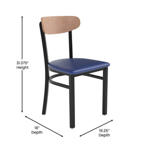 English Elm Wright Commercial Dining Chair - Durable Steel Frame, Comfortable Vinyl Seat, Modern Boomerang Design Natural Birch Wood Back/Blue Vinyl Seat XU-DG6V5BLV-NAT-GG