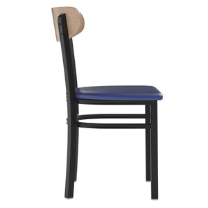 English Elm Wright Commercial Dining Chair - Durable Steel Frame, Comfortable Vinyl Seat, Modern Boomerang Design Natural Birch Wood Back/Blue Vinyl Seat XU-DG6V5BLV-NAT-GG