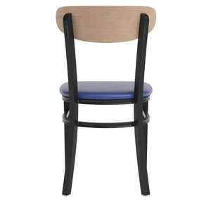 English Elm Wright Commercial Dining Chair - Durable Steel Frame, Comfortable Vinyl Seat, Modern Boomerang Design Natural Birch Wood Back/Blue Vinyl Seat XU-DG6V5BLV-NAT-GG