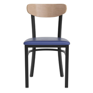 English Elm Wright Commercial Dining Chair - Durable Steel Frame, Comfortable Vinyl Seat, Modern Boomerang Design Natural Birch Wood Back/Blue Vinyl Seat XU-DG6V5BLV-NAT-GG