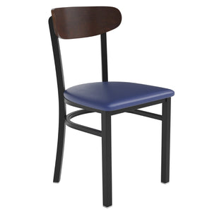 English Elm Wright Commercial Dining Chair - Durable Steel Frame, Comfortable Vinyl Seat, Modern Boomerang Design Walnut Wood Back/Blue Vinyl Seat XU-DG6V5BLV-WAL-GG