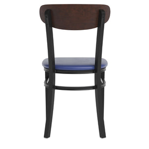 English Elm Wright Commercial Dining Chair - Durable Steel Frame, Comfortable Vinyl Seat, Modern Boomerang Design Walnut Wood Back/Blue Vinyl Seat XU-DG6V5BLV-WAL-GG