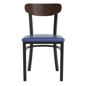 English Elm Wright Commercial Dining Chair - Durable Steel Frame, Comfortable Vinyl Seat, Modern Boomerang Design Walnut Wood Back/Blue Vinyl Seat XU-DG6V5BLV-WAL-GG