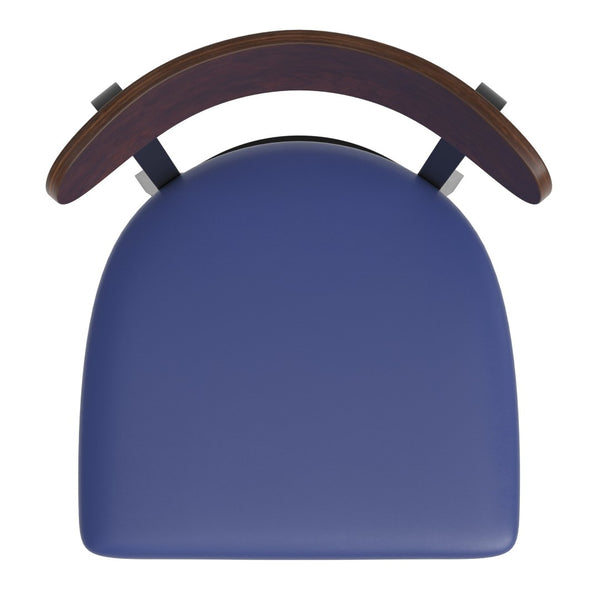 English Elm Wright Commercial Dining Chair - Durable Steel Frame, Comfortable Vinyl Seat, Modern Boomerang Design Walnut Wood Back/Blue Vinyl Seat XU-DG6V5BLV-WAL-GG