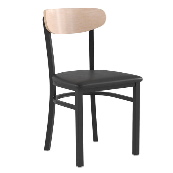 English Elm Wright Commercial Dining Chair - Durable Steel Frame, Comfortable Vinyl Seat, Modern Boomerang Design Natural Birch Wood Back/Black Vinyl Seat XU-DG6V5BV-NAT-GG