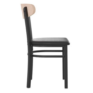 English Elm Wright Commercial Dining Chair - Durable Steel Frame, Comfortable Vinyl Seat, Modern Boomerang Design Natural Birch Wood Back/Black Vinyl Seat XU-DG6V5BV-NAT-GG