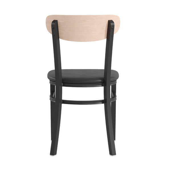 English Elm Wright Commercial Dining Chair - Durable Steel Frame, Comfortable Vinyl Seat, Modern Boomerang Design Natural Birch Wood Back/Black Vinyl Seat XU-DG6V5BV-NAT-GG