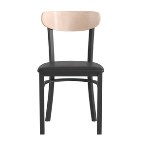 English Elm Wright Commercial Dining Chair - Durable Steel Frame, Comfortable Vinyl Seat, Modern Boomerang Design Natural Birch Wood Back/Black Vinyl Seat XU-DG6V5BV-NAT-GG