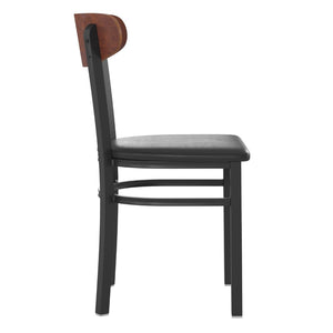 English Elm Wright Commercial Dining Chair - Durable Steel Frame, Comfortable Vinyl Seat, Modern Boomerang Design Walnut Wood Back/Black Vinyl Seat XU-DG6V5BV-WAL-GG