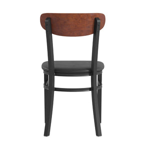English Elm Wright Commercial Dining Chair - Durable Steel Frame, Comfortable Vinyl Seat, Modern Boomerang Design Walnut Wood Back/Black Vinyl Seat XU-DG6V5BV-WAL-GG