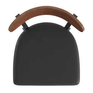 English Elm Wright Commercial Dining Chair - Durable Steel Frame, Comfortable Vinyl Seat, Modern Boomerang Design Walnut Wood Back/Black Vinyl Seat XU-DG6V5BV-WAL-GG