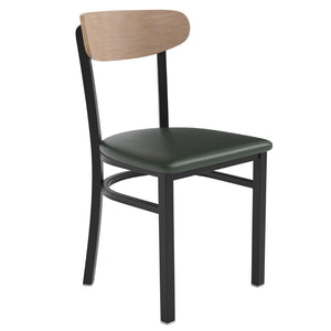 English Elm Wright Commercial Dining Chair - Durable Steel Frame, Comfortable Vinyl Seat, Modern Boomerang Design Natural Birch Wood Back/Green Vinyl Seat XU-DG6V5GNV-NAT-GG