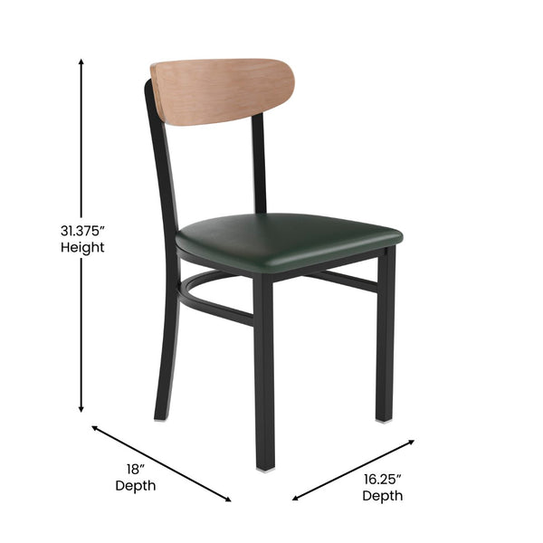 English Elm Wright Commercial Dining Chair - Durable Steel Frame, Comfortable Vinyl Seat, Modern Boomerang Design Natural Birch Wood Back/Green Vinyl Seat XU-DG6V5GNV-NAT-GG