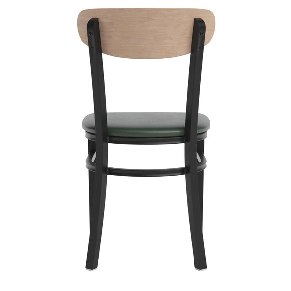 English Elm Wright Commercial Dining Chair - Durable Steel Frame, Comfortable Vinyl Seat, Modern Boomerang Design Natural Birch Wood Back/Green Vinyl Seat XU-DG6V5GNV-NAT-GG