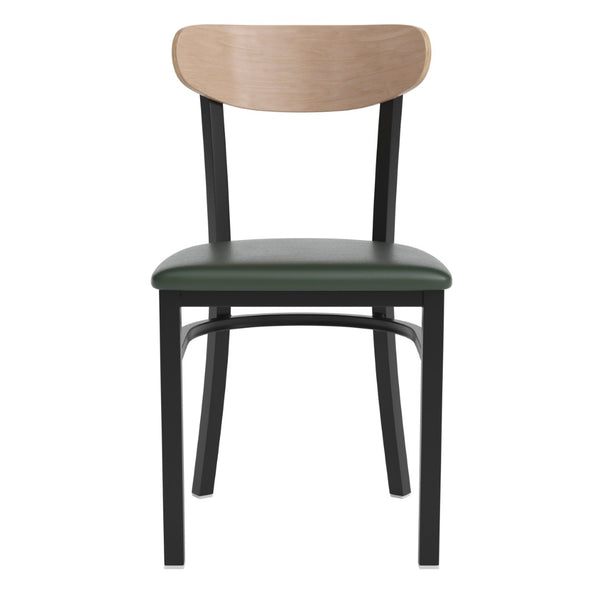 English Elm Wright Commercial Dining Chair - Durable Steel Frame, Comfortable Vinyl Seat, Modern Boomerang Design Natural Birch Wood Back/Green Vinyl Seat XU-DG6V5GNV-NAT-GG